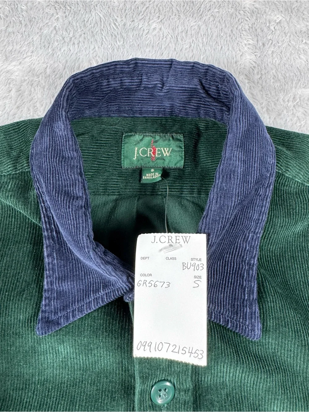 NWT J.Crew Colorblock Corduroy Button Up Shirt Green Blue Small